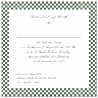 Quadratische Taufeinladungen mit kariertem Rahmen
