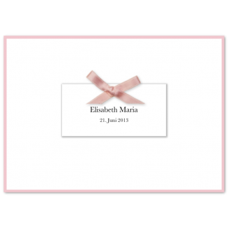 Geränderte Geburtsanzeigen als Klappkarten mit rosa Schleife