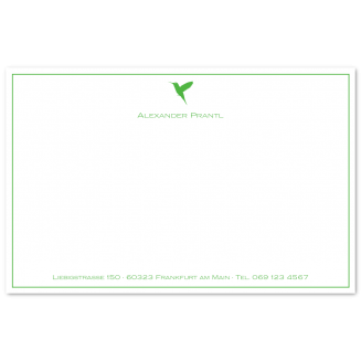 B6 Briefkarten mit Fusszeile, feinem Rahmen und Illustration