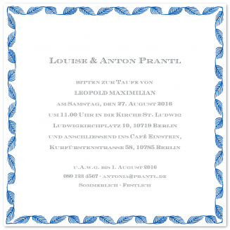 Quadratische illustrierte Taufeinladungen "Bologna"