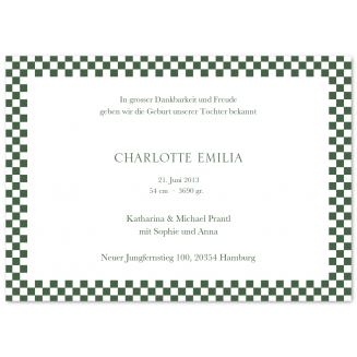 Geburtsanzeigen mit kariertem Rahmen