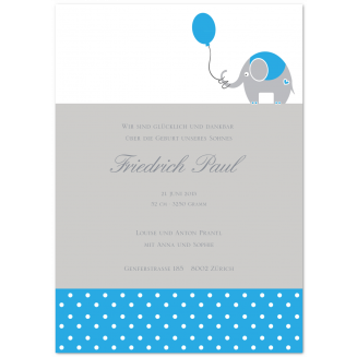 Geburtsanzeigen mit Elefant für Jungen