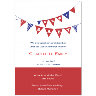 Geburtsanzeigen mit Fahnenkette 