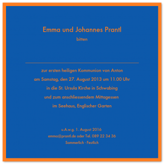 Bunte quadratische geränderte Kommunionseinladungen