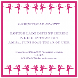 Quadratische Einladungen für Kinder mit Ballerina-Motiv