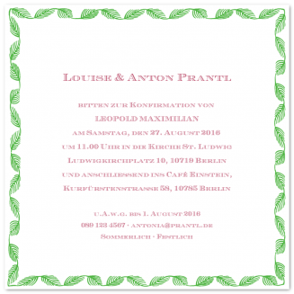 Quadratische illustrierte Konfirmationseinladungen "Bologna"