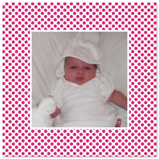 Quadratische Geburtsanzeigen mit Foto & gepunktetem-Rahmen als Klappkarten