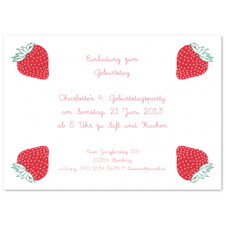 Einladungskarten für Kinder mit Erdbeeren-Motiv