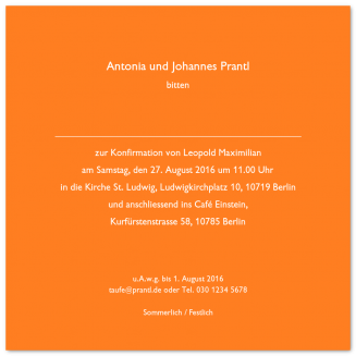 Bunte quadratische Konfirmationseinladungen