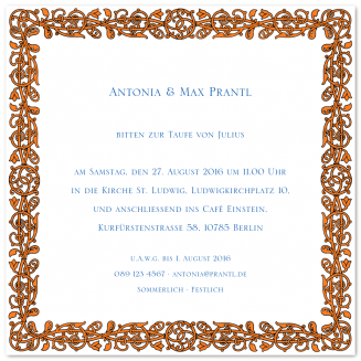 Quadratische illustrierte Taufeinladungen "Verona"